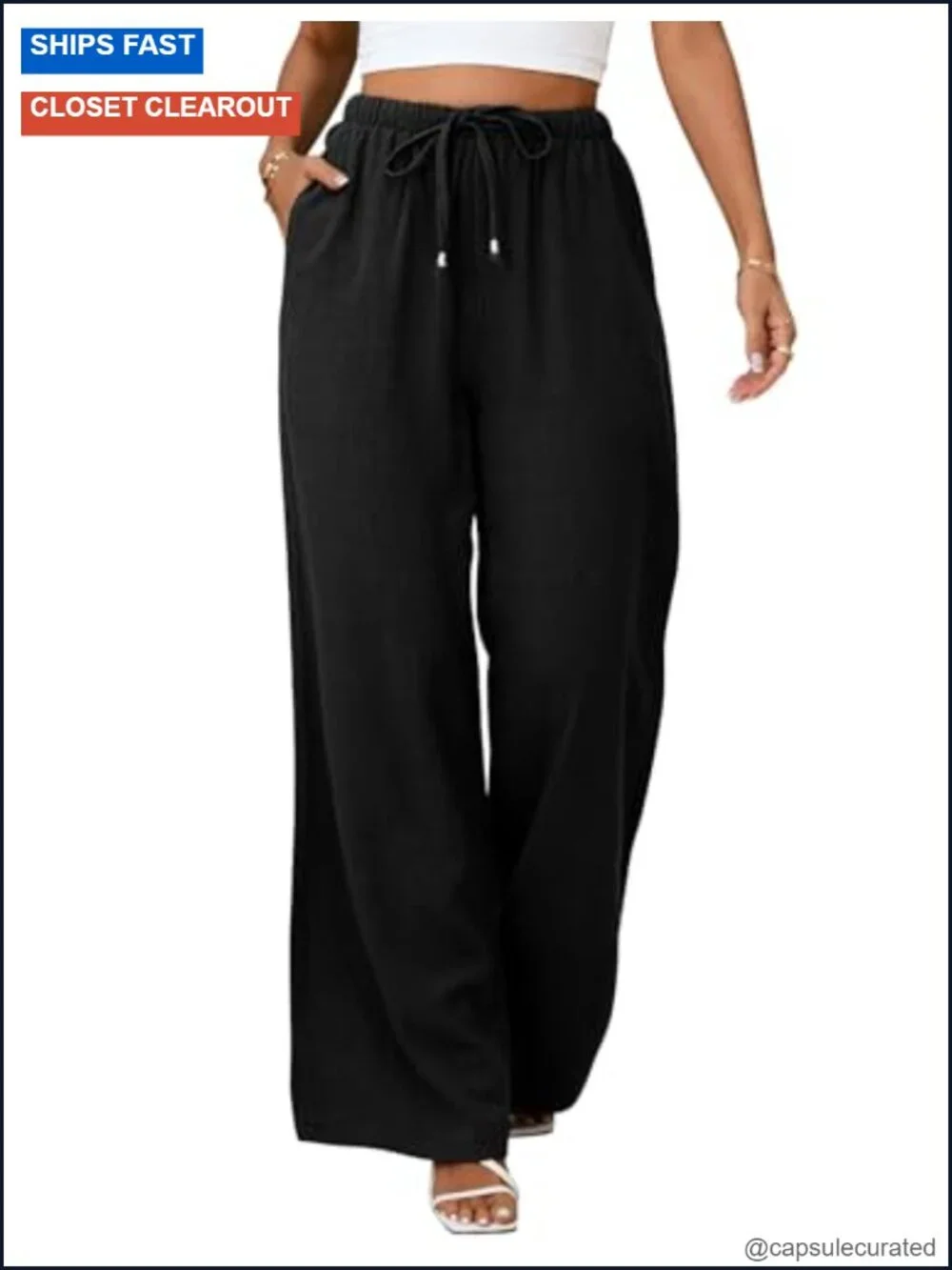 Flowy Wide Leg Linen Palazzo Pants High Waist Casual Summer Beach